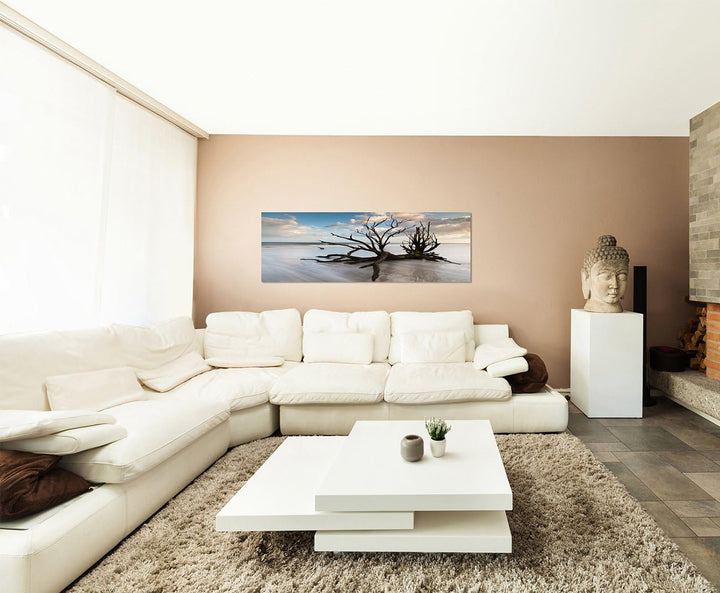 Paul Sinus Art Panoramabild auf Leinwand und Keilrahmen 150x50cm Baum Geäst Nebel Wolken Himmel