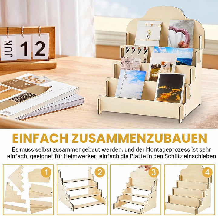 Kartenständer Aus Holz Mit 4 Etage Display Ständer, postkartenständer, Präsentationsständer, Grusska