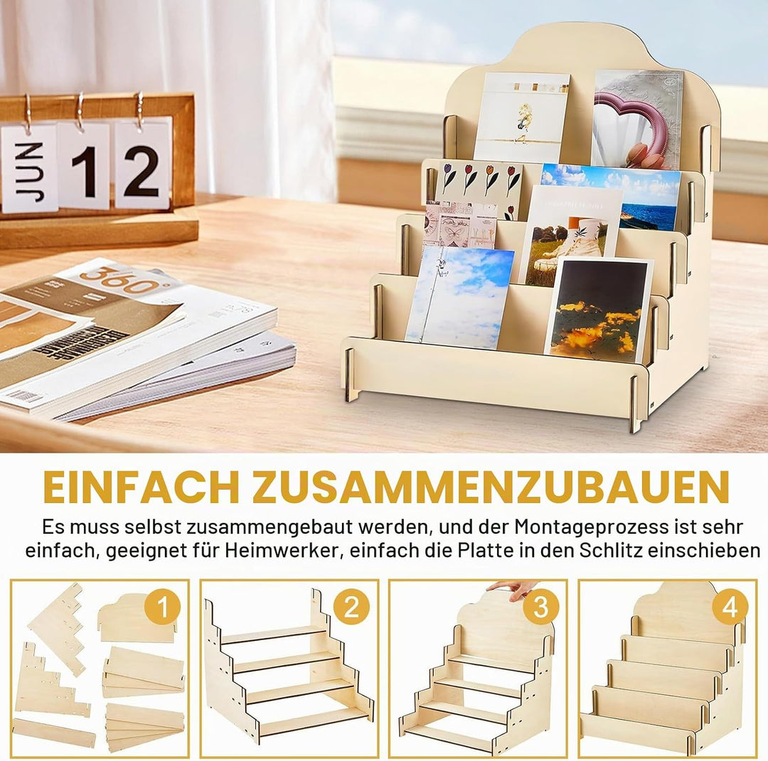 Kartenständer Aus Holz Mit 4 Etage Display Ständer, Präsentationsständer, Postkartenständer, Grusska