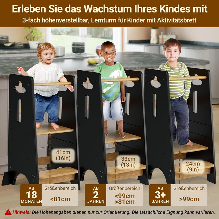 COSYLAND Lernturm ab 1 Jahr - Höhenverstellbarer Learning Tower für Kinder (3-stufig) - Montessori L