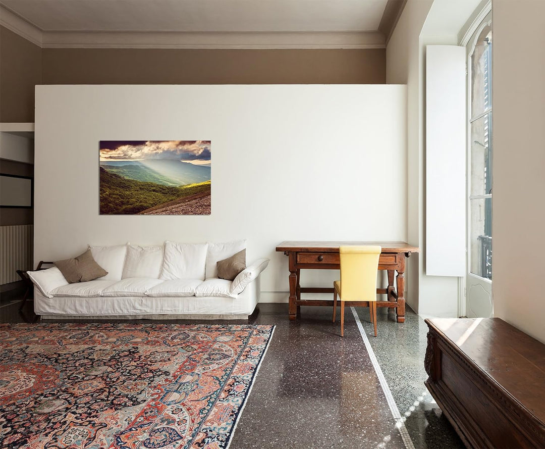 Paul Sinus Art 120x80cm - WANDBILD Landschaft Berge Wiesen Krim Wolken - Leinwandbild auf Keilrahmen