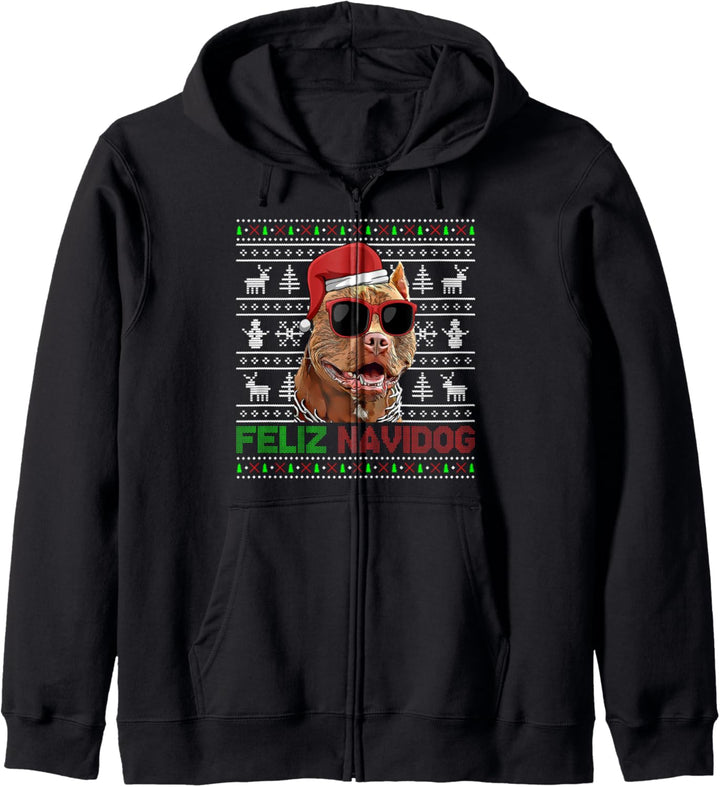 Pitbull Dog Feliz Navidog Lustige Weihnachten Kapuzenjacke