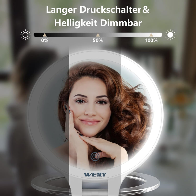 WEILY Schminkspiegel mit Beleuchtung, 10X/1X Vergrösserung Doppelseitiger Kosmetikspiegel mit 3 Farb