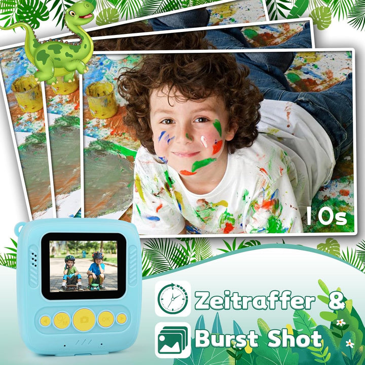 Kinderkamera Sofortbildkamera, 48MP Sofortbildkamera Kinder mit 32GB Karte & Druckpapier, 1080P Digi