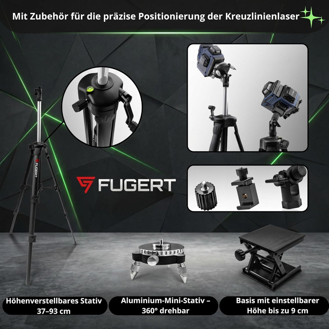 Kreuzlinienlaser 4D 360° 16 Linien Grün Selbstnivellierend | Fugert Kreuzlinienlaser Mit Stativ | 60