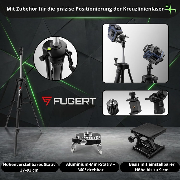 Kreuzlinienlaser 4D 360° 16 Linien Grün Selbstnivellierend | Fugert Kreuzlinienlaser Mit Stativ | 60