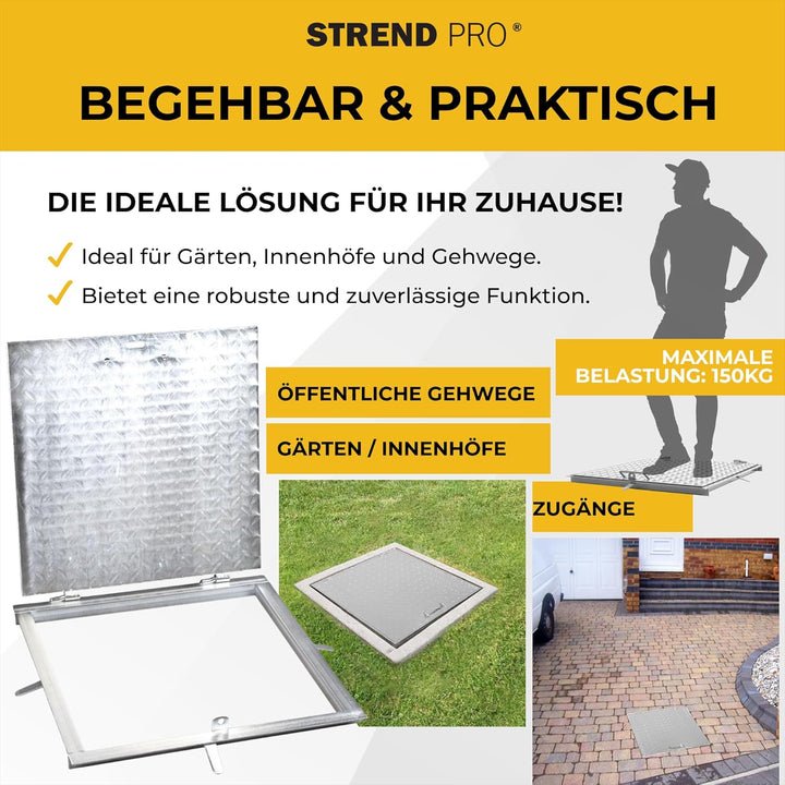 STREND PRO Schachtabdeckung 60x60 cm - 3mm Metall Schachtdeckel 600x600 | Begehbar, UV-beständig, Ab