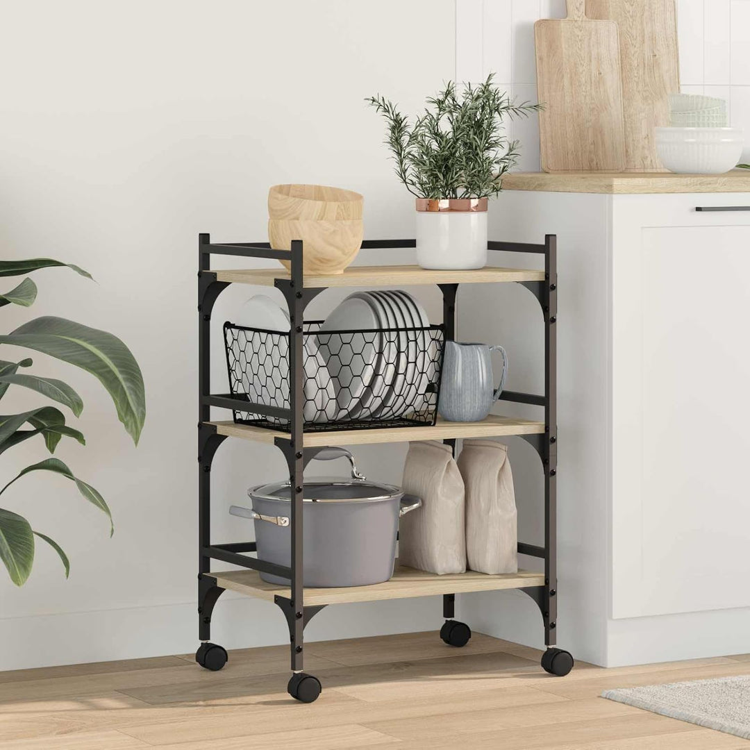 vidaXL Küchentrolley Sonoma-Eiche 50 x 35 x 75,5 cm Holzwerkstoff, Geräumiger Küchenwagen, moderner