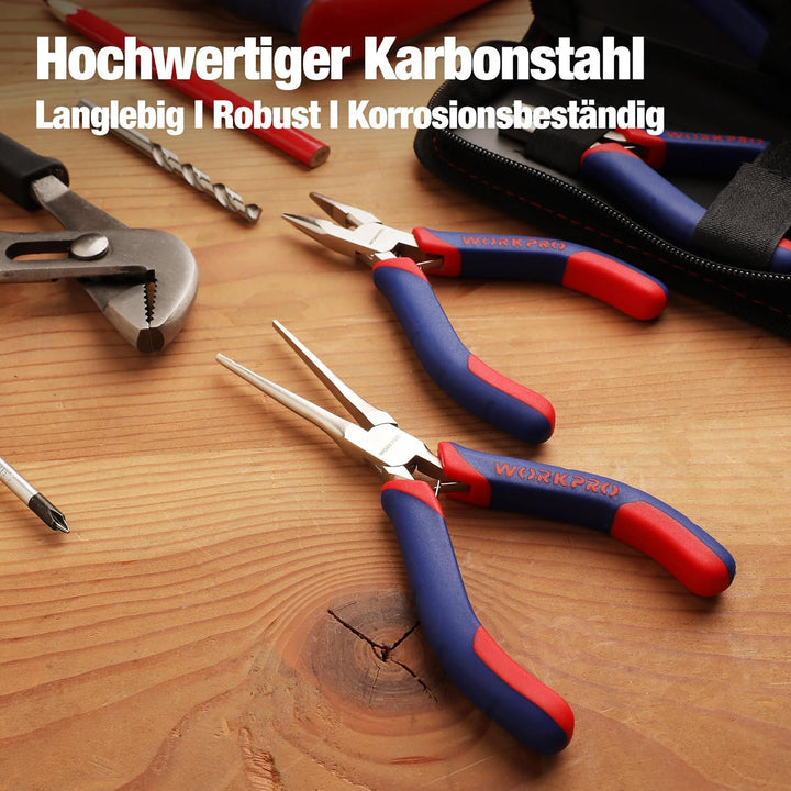 WORKPRO Mini-Zangen-Set, Schmuckzangen, 5-teilig, inkl. Linesman-Zange, Spitzzange, Seitenschneider,
