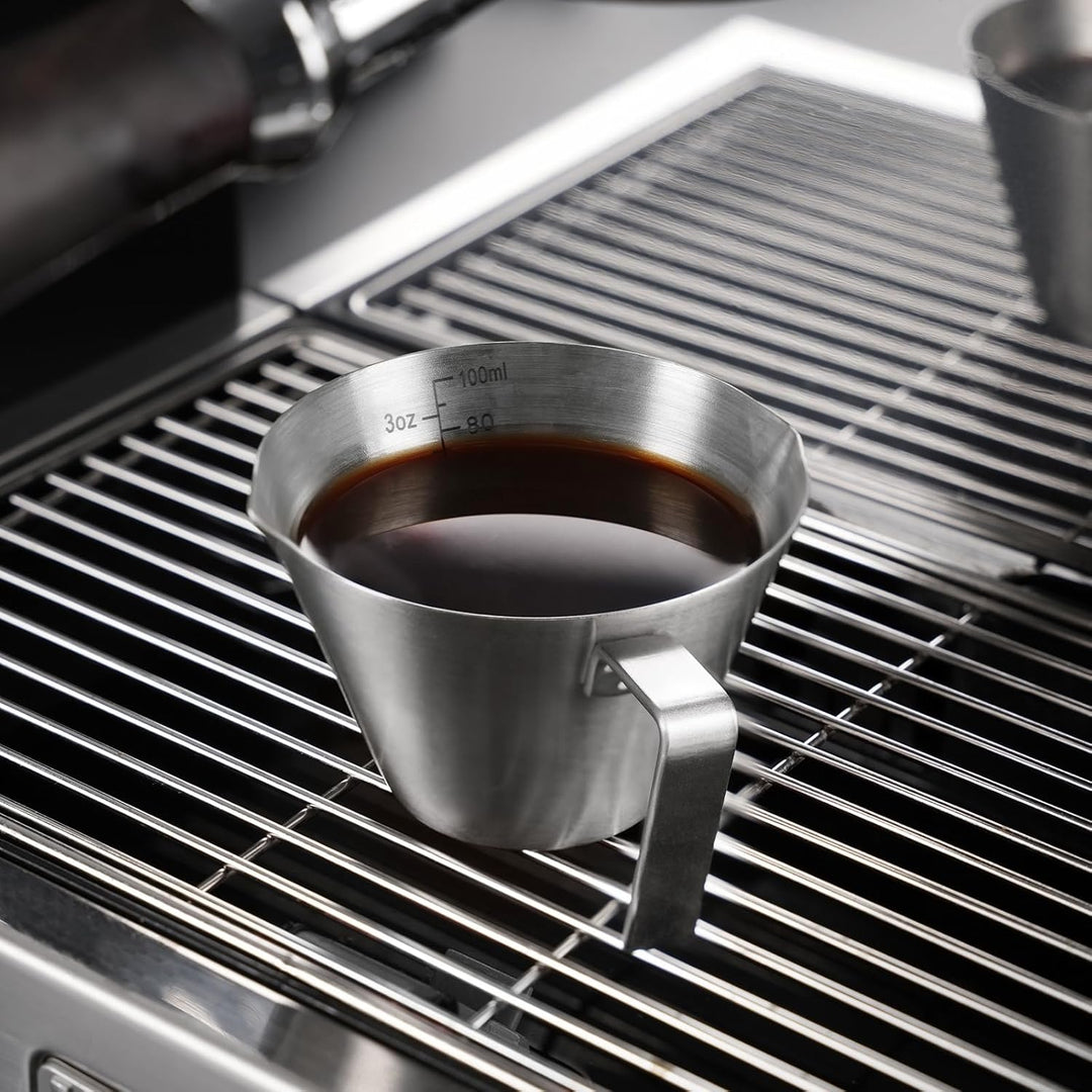 YARRAMATE Espressotassen mit Griff, Edelstahl-Espresso-Zubehör, Doppelausguss, Metall-Messbecher mit