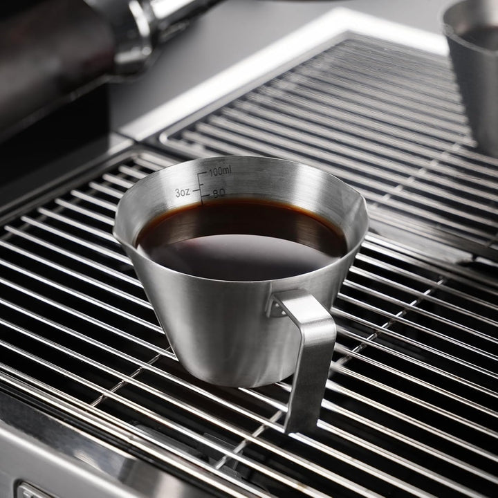 YARRAMATE Espressotassen mit Griff, Edelstahl-Espresso-Zubehör, Doppelausguss, Metall-Messbecher mit