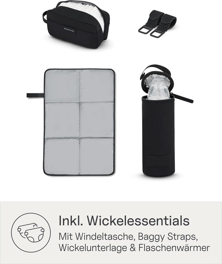 Kapten & Son Rucksack Lindby Diaper Set 12 L | 2in1 Wickelrucksack & Wickeltasche mit Kinderwagen- u