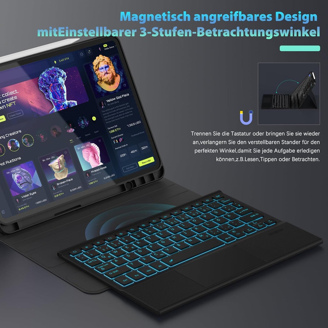 Bluetooth Tastatur Hülle mit Trackpad für Lenovo Tab K11 Plus 11,5 Zoll, Kabellose Abnehmbare Tastat