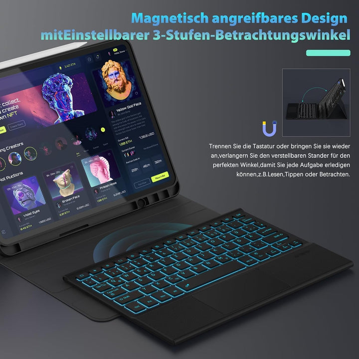 Bluetooth Tastatur Hülle mit Trackpad für Lenovo Tab K11 Plus 11,5 Zoll, Kabellose Abnehmbare Tastat