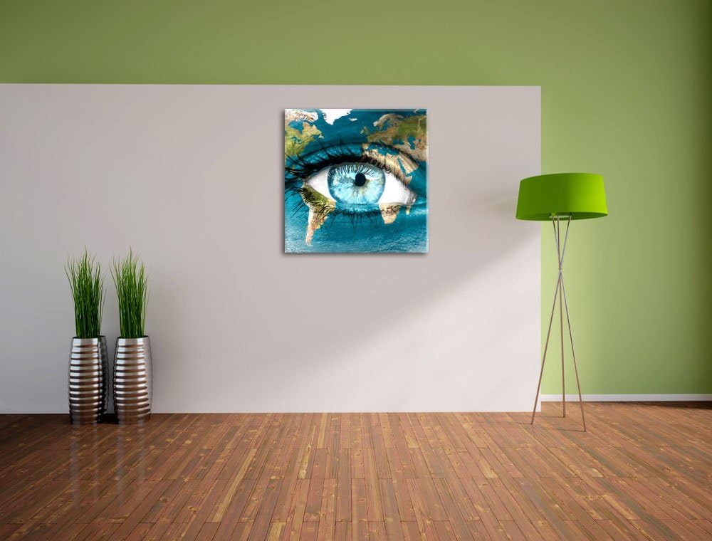 Pixxprint Die Erde gezeichnet auf EIN Gesicht, Format: 70x70 auf Leinwand, 70x70