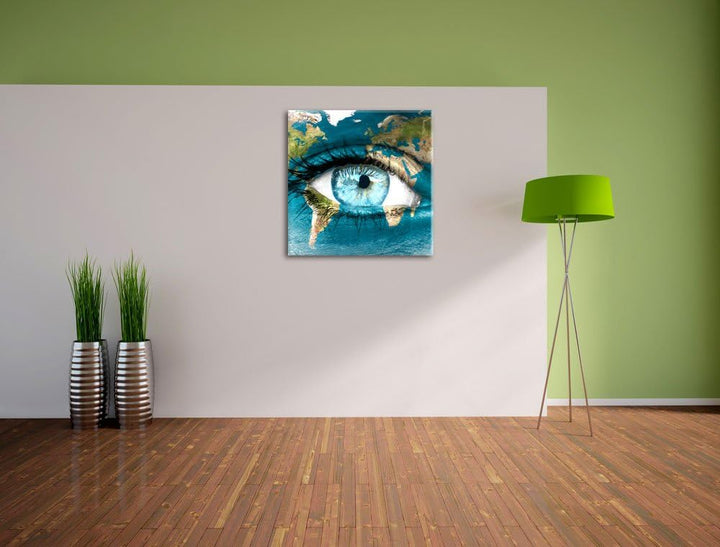 Pixxprint Die Erde gezeichnet auf EIN Gesicht, Format: 70x70 auf Leinwand, 70x70