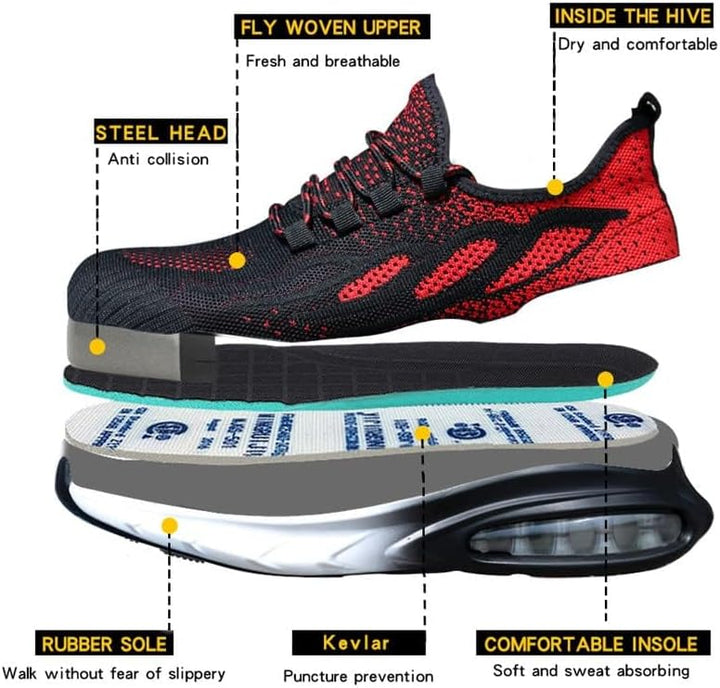 HYCOPROT Sicherheitsschuhe Herren Damen Stahlkappe Sneaker Leicht Atmungsaktiv Arbeitsschuhe Stahlka