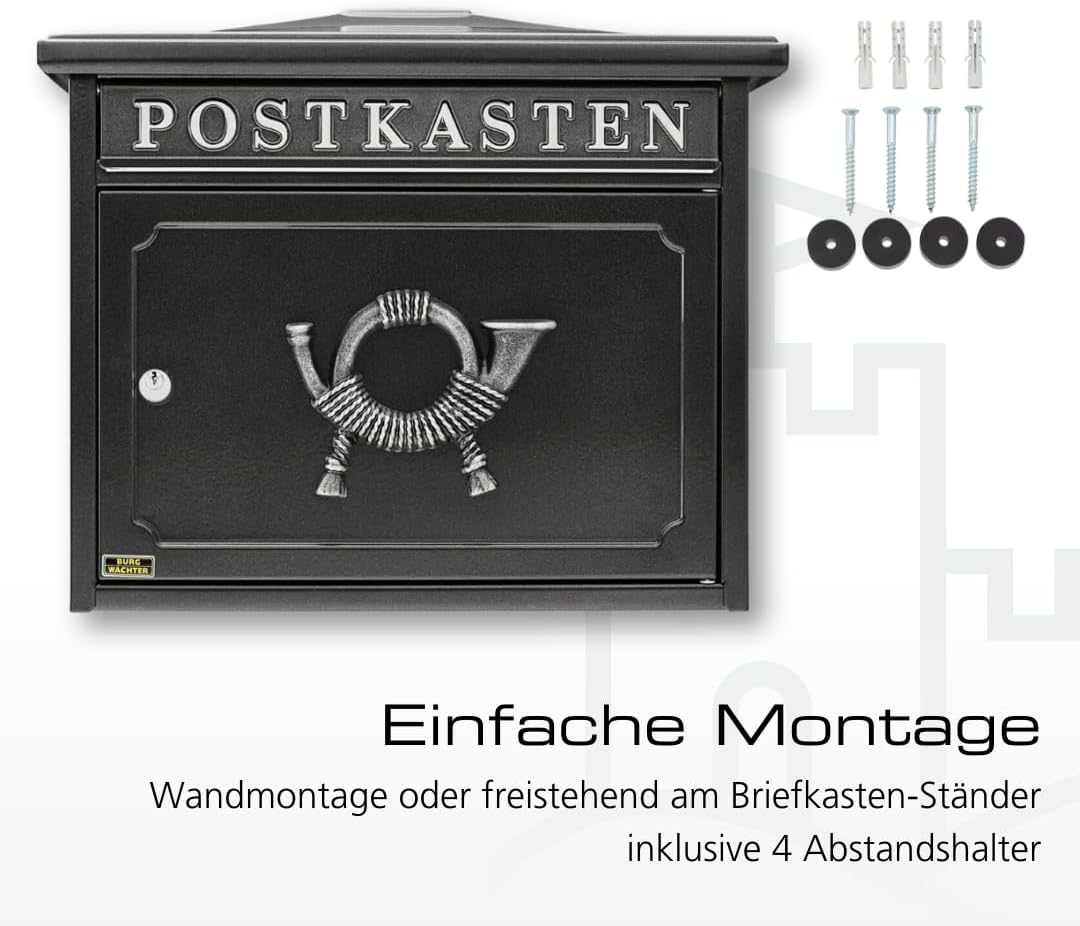 BURG-WÄCHTER Klassischer Briefkasten ohne Zeitungsfach und Namensschild, Verzinkter Stahl, Einwurf-F