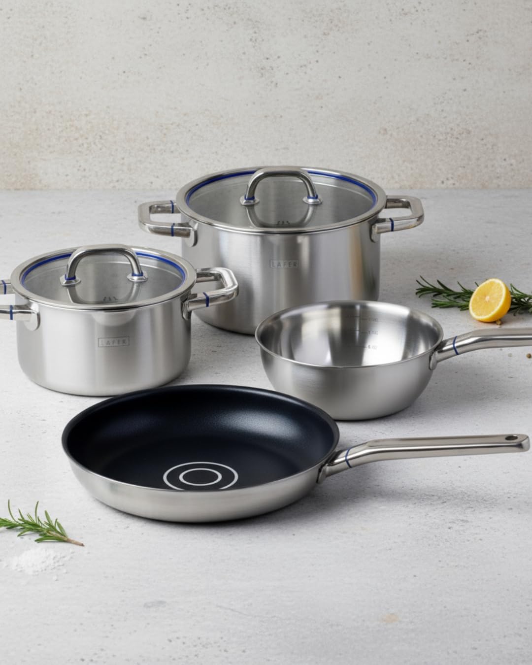 Johann Lafer - Topfset Edelstahl Kochtopf Set 4-teilig inkl. Bratpfanne 28 cm & Kochtöpfe mit Glasde