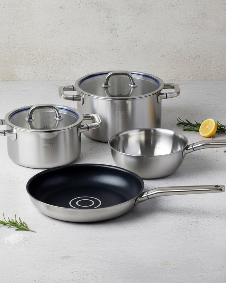 Johann Lafer - Topfset Edelstahl Kochtopf Set 4-teilig inkl. Bratpfanne 28 cm & Kochtöpfe mit Glasde