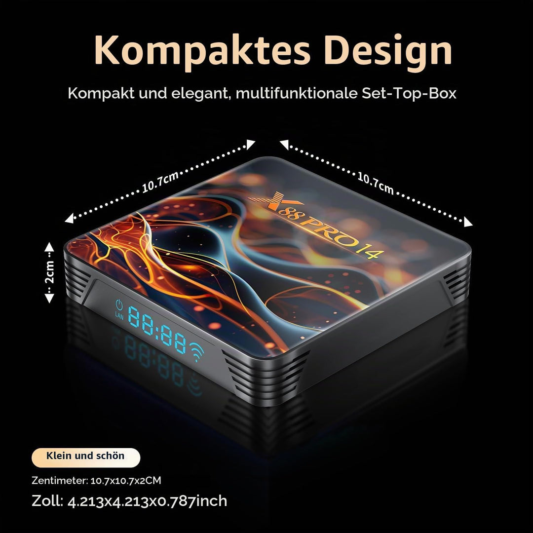 Android TV Box 14.0, 2025 8K Neueste Android Box mit RAM 2G ROM 32G WiFi6 Enternet 10/100M Bluetooth
