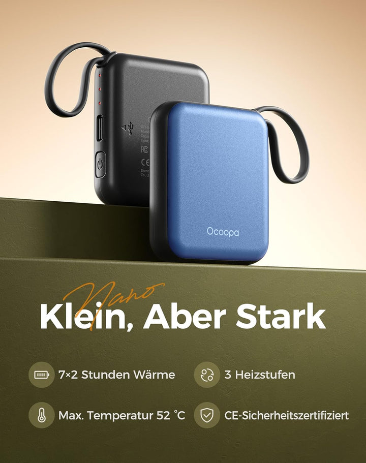 OCOOPA Handwärmer Elektrisch 2er Set, Wiederverwendbar 4000mAh USB Taschenwärmer, 3 Wärmestufen, Max