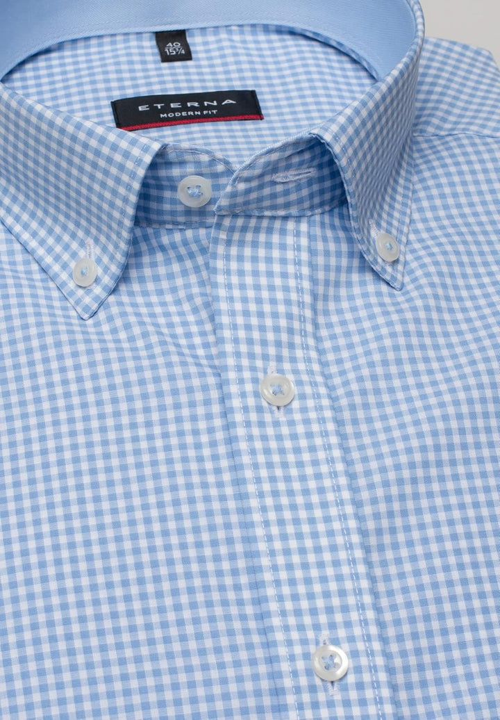 ETERNA Modern Fit Hemd Langarm Button Down Kragen Karo rot 45 Hellblau, 45 Hellblau