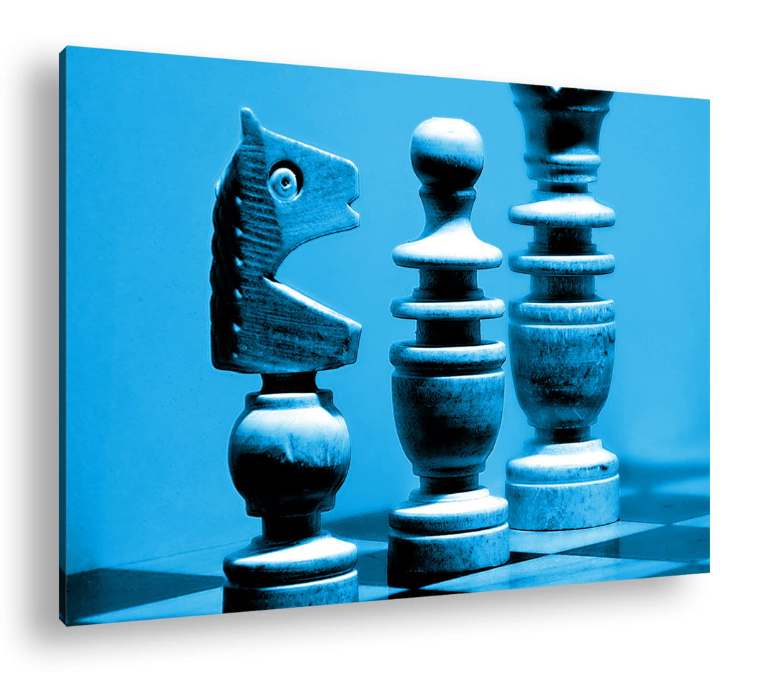 deyoli Schachfiguren auf einem Schachbrett Format 80x60 Effekt: Monocrome Blau als Leinwandbild, Mot