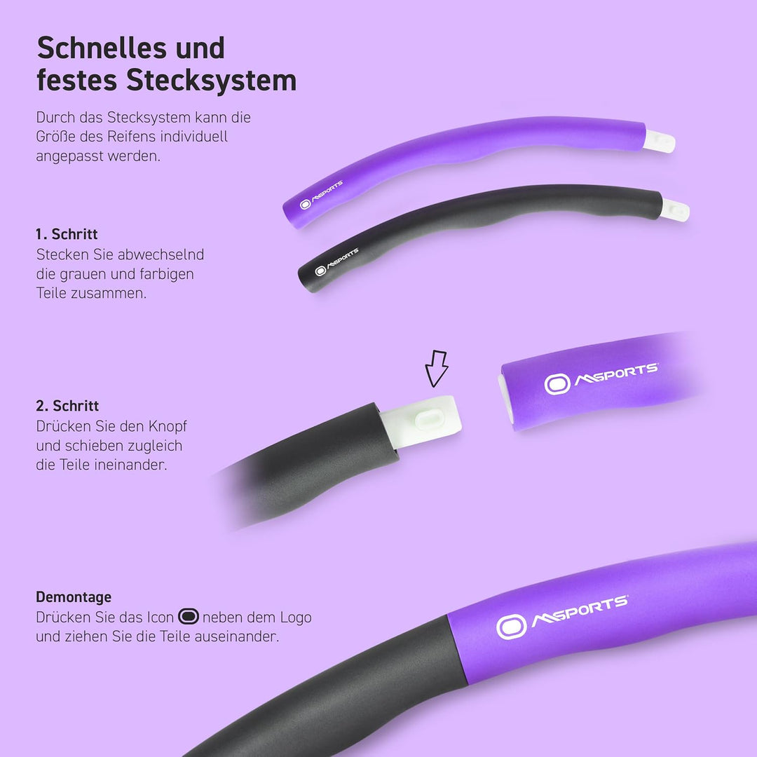 MSPORTS Hula Hoop Reifen Premium mit Schaumstoff und grössenverstellbar, Fitness Hula Hoop zur Gewic