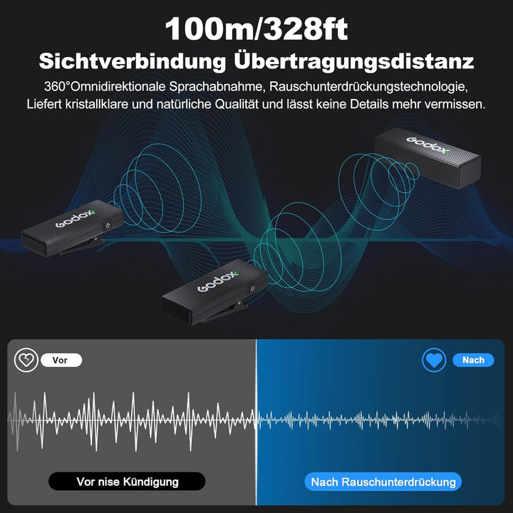 GODOX Movelink Mini UC Kit 2 Wireless Lavalier Mikrofon System, 2,4 GHz 100 m (328 ft.) Drahtloses M