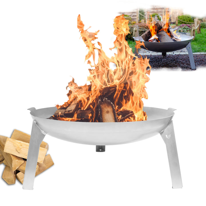FENNEK Feuerschale 3 Pod | Grosse Feuerstelle aus 2,0 mm temperaturbeständigem Edelstahl | Ø 65 cm |