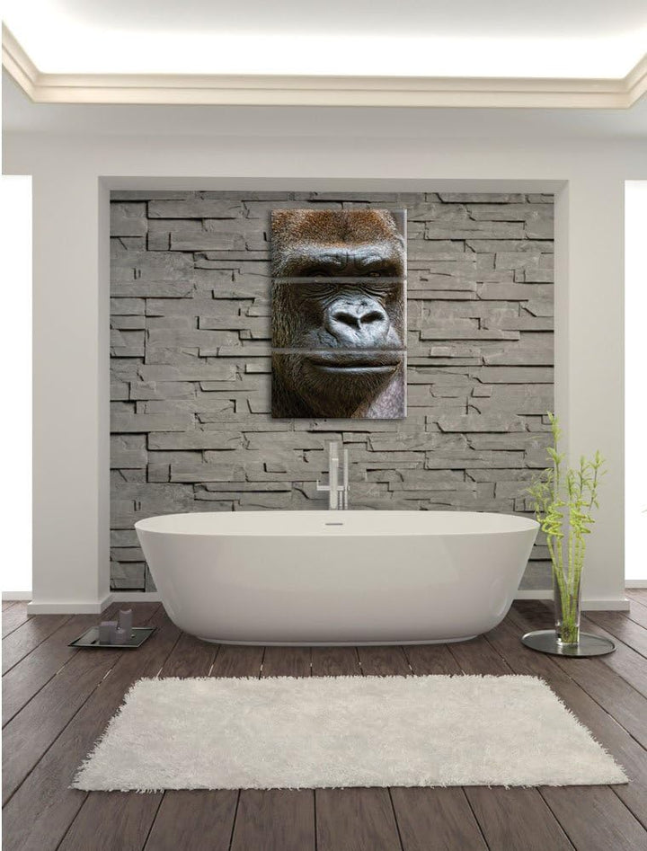 Pixxprint stolzer Gorilla als Leinwandbild/Grösse: 3 Teilig (120x80) / Wandbild/Kunstdruck/fertig be
