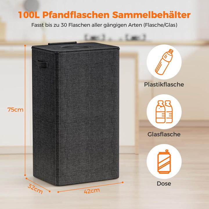 1 Stück 100L Pfandflaschen Sammelbehälter mit Grossen Waschbaren Beuteln, Pfandflaschen behälter für