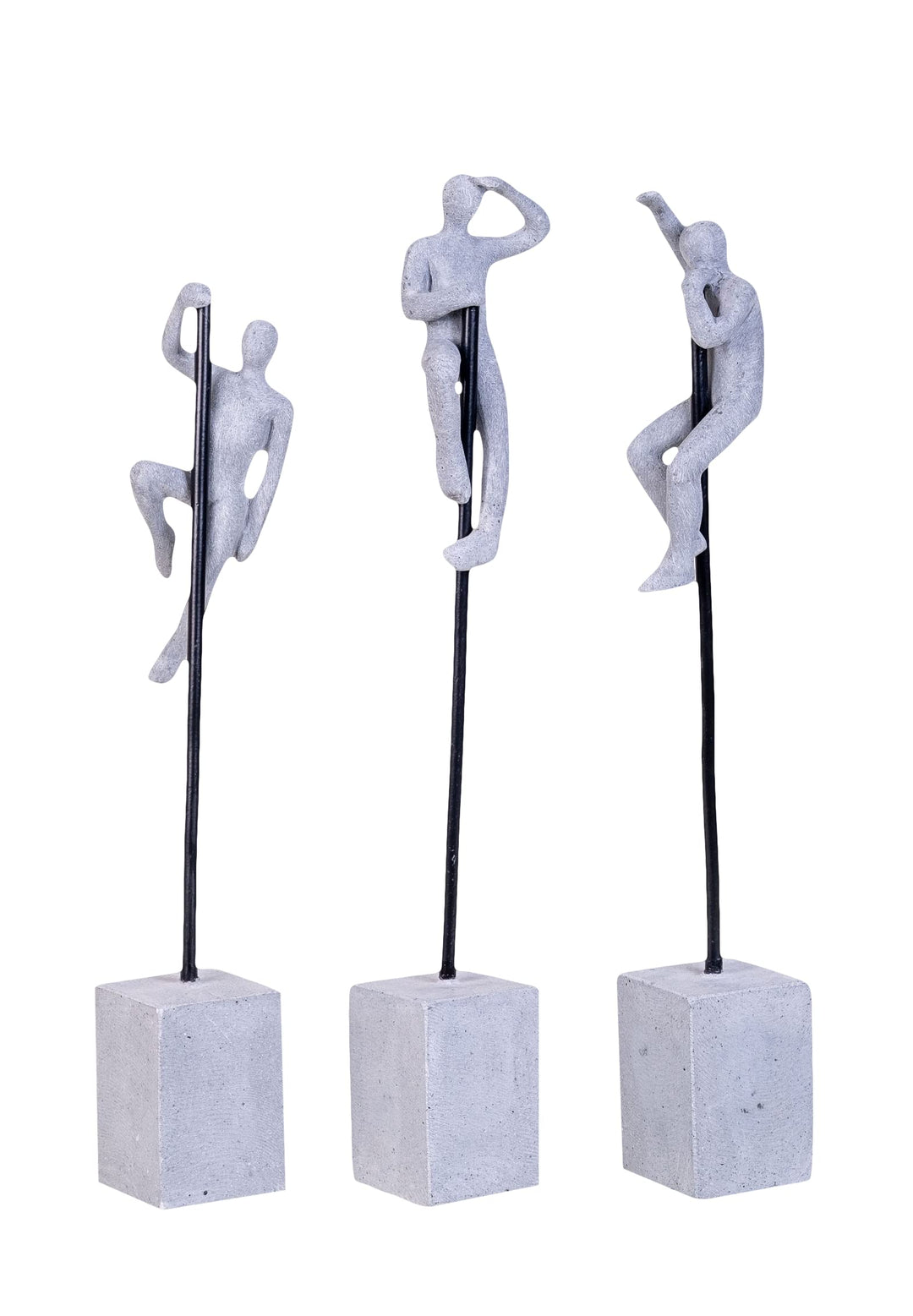 IDYL Moderne Skulptur Figur Sandsteinguss Set Looking Waving Hanging Man an kurzer Stange | grau | 8