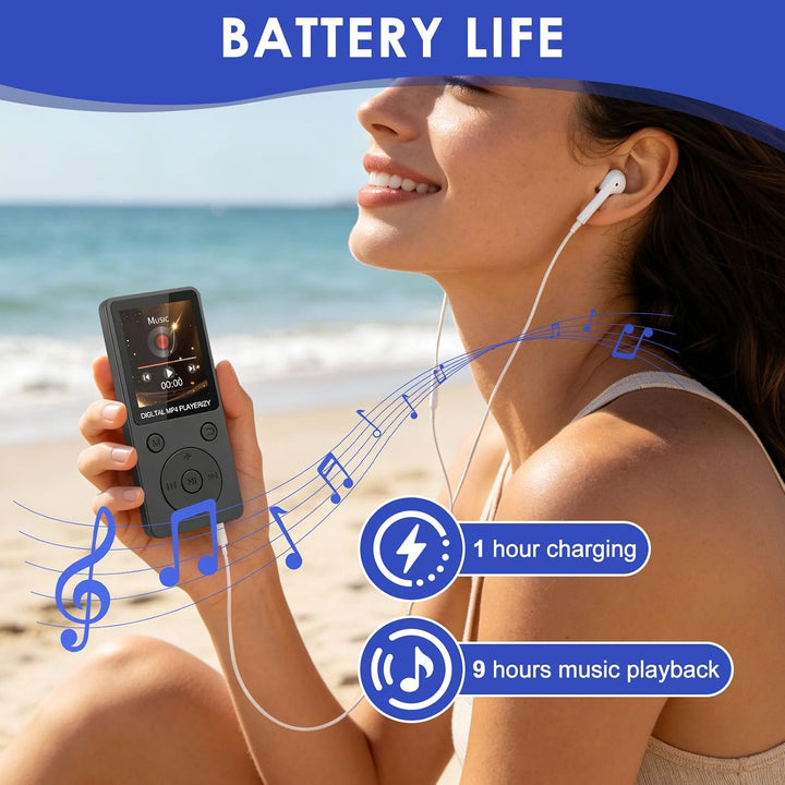 MP3 Player Bluetooth 5.0 32GB mit 1,8" TFT Farbdisplay, Kopfhörer | Bildschirm Musik Player HiFi mit