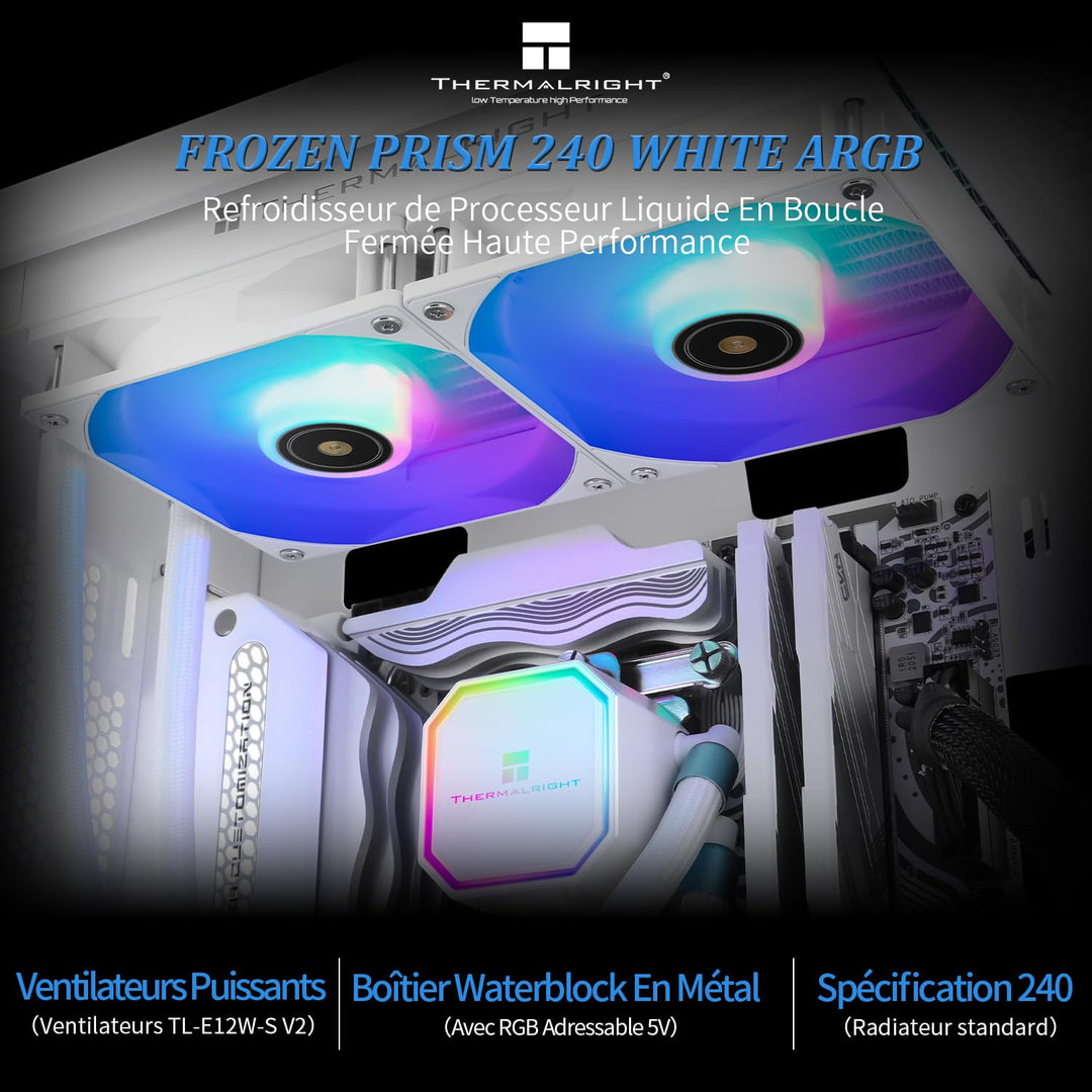 Thermalright Frozen Prism 240 White ARGB Flüssigkeit CPU Wasserkühler mit 120mm ARGB PWM Lüfter, Com