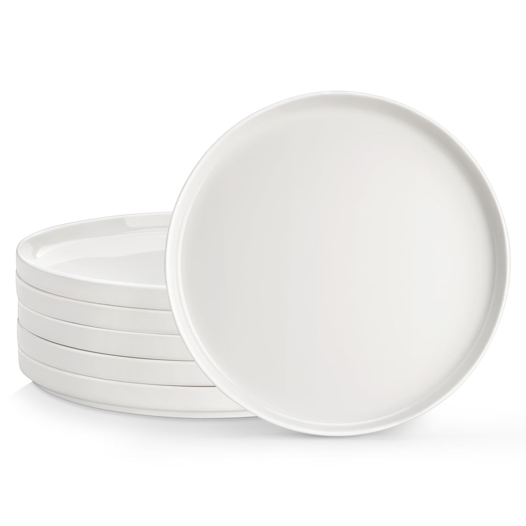 MALACASA Speiseteller 6 Personen, Ø 26 cm Grosse Teller Set aus Porzellan, Moderner Weisser Flacher