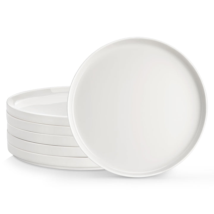 MALACASA Speiseteller 6 Personen, Ø 26 cm Grosse Teller Set aus Porzellan, Moderner Weisser Flacher