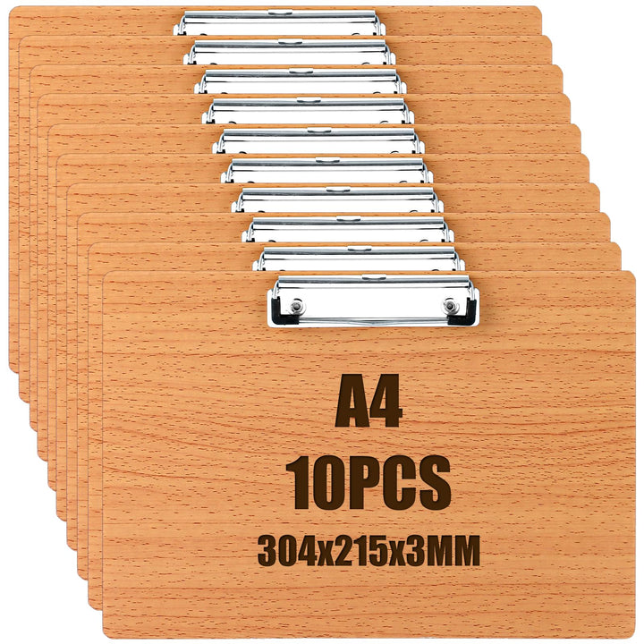 10 Stück Klemmbrett A4 Horizontal, Schreibbrett Klemmbretter a4 Holz Schreibplatte mit Metallclip un