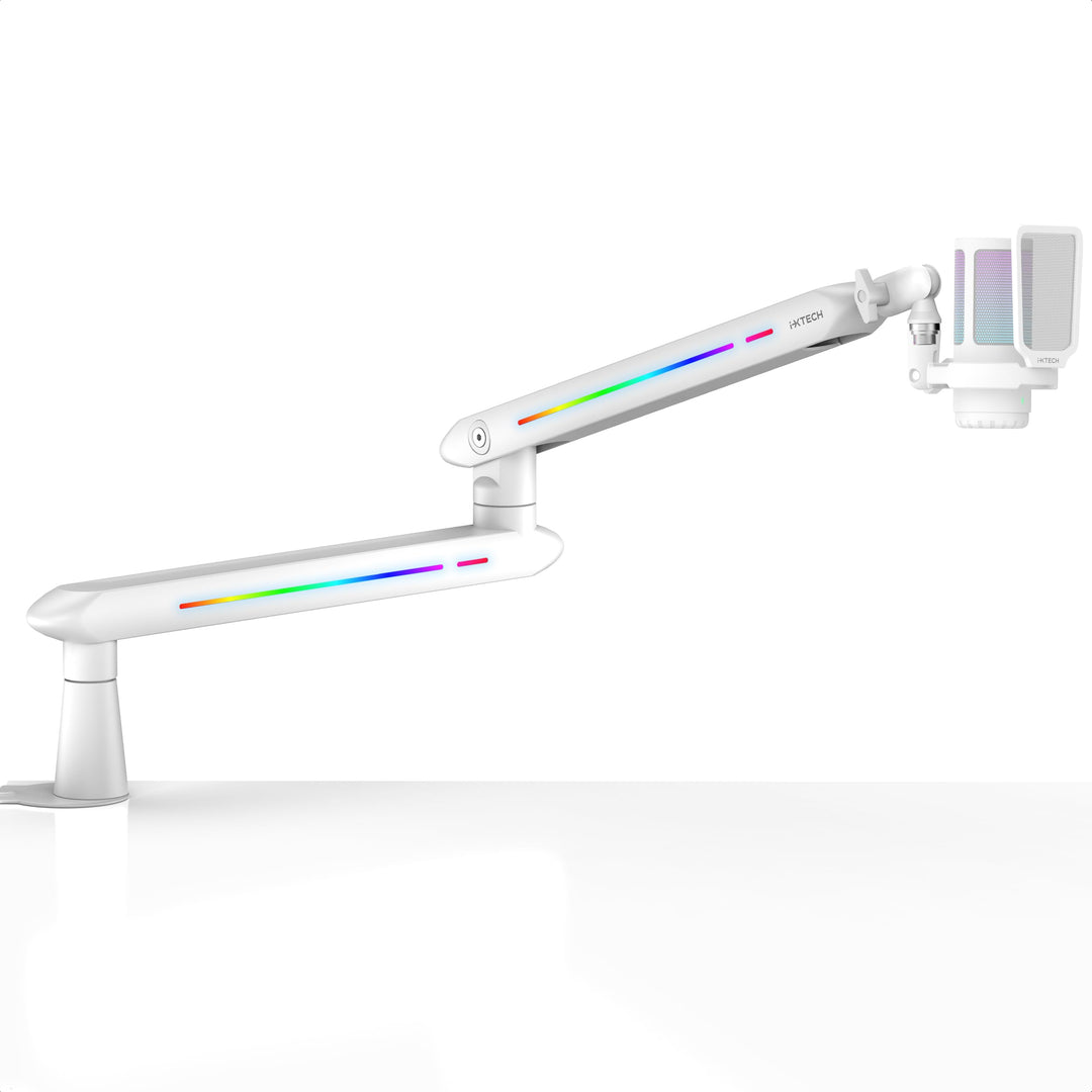 IXTECH RGB Low Profile Galgenarm für Mikrofon, verstellbarer Mikrofonarmständer mit Tischhalterungsk