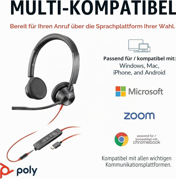 Schnurgebundenes Headset Poly Blackwire 3325 – Flexibler Mikrofonarm – Hi-Fi-Stereo – Verbindung mit