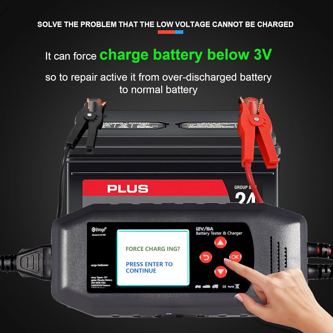Smart Auto Batterie Ladegerät 12V 8A und Auto Batterie Tester,Multi-Languga Schnittstelle,Multi-Funk
