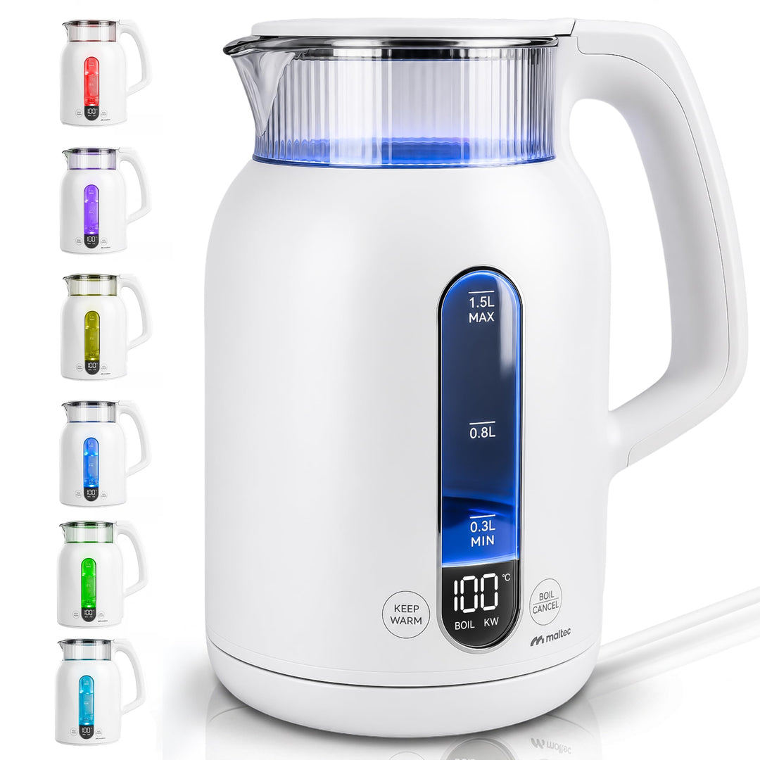 MalTec Glas Wasserkocher 1,5L mit Temperaturwahl und LED