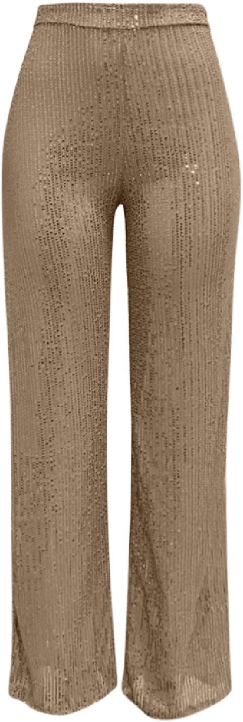 Generisch 2025, lässige Paillettenhose, glitzernde Pailletten, hohe Taille, weites Bein, Schlaghose,