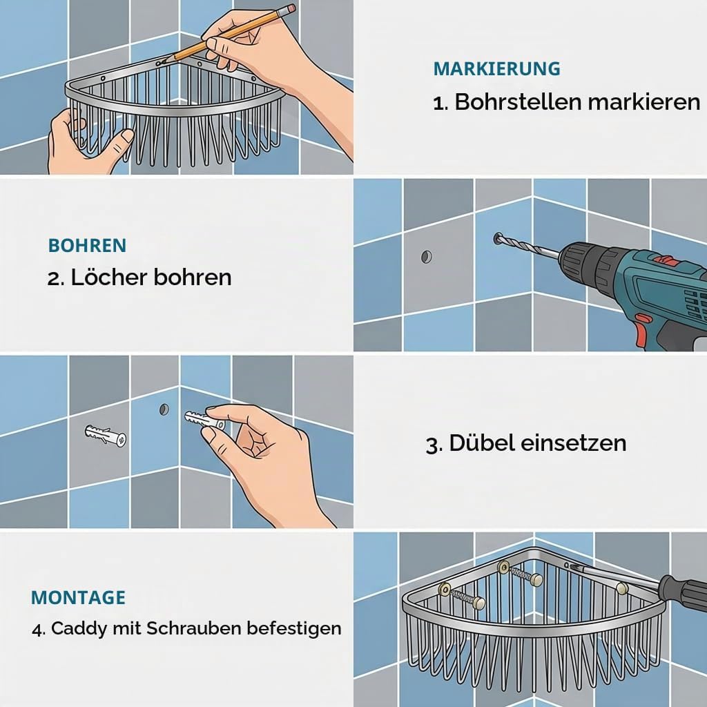 QWORK® Duschablage Ecke, Duschregal Edelstahl 304, 22,5 x 22,5 x 8,5 cm Eckregal Dusche, für Bad Küc