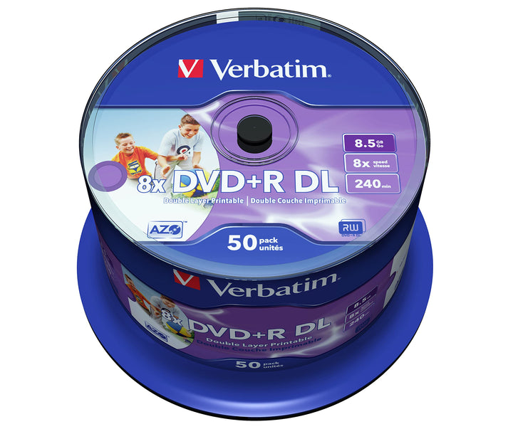 Verbatim DVD+R Double Layer Wide Inkjet Printable 8.5GB, 50er Pack Spindel, DVD Rohlinge bedruckbar,