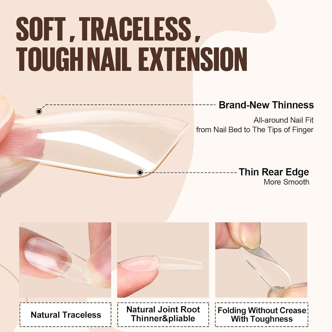 TOMICCA Nail Tips und Kleber Gel Kit - Extension Set mit Mini Nagellampe, 2 in 1 Nagelkleber, 500 PC
