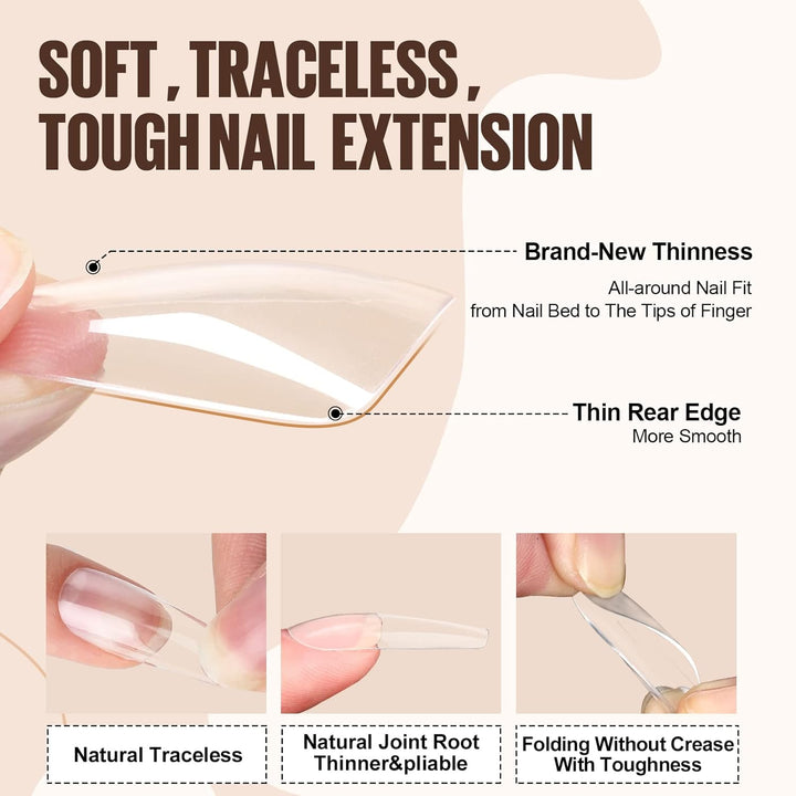 TOMICCA Nail Tips und Kleber Gel Kit - Extension Set mit Mini Nagellampe, 2 in 1 Nagelkleber, 500 PC