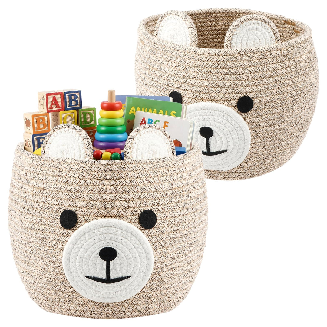 2x Babykorb aus Baumwollseil süss Bär für Kinderzimmer-Organizer | Kleiner Korb für Geschenke, Spiel