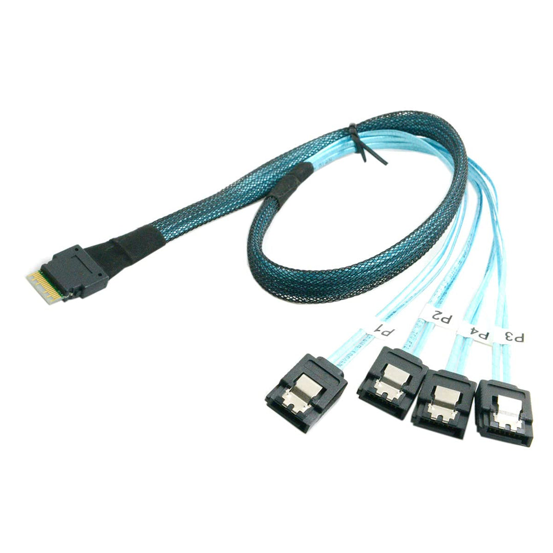 Cablecc Slimline SAS 4.0 SFF-8654 4i 38-Pin-Host-zu-4-SATA-7-Pin-Ziel-Festplatten-Fanout-Raid-Kabel